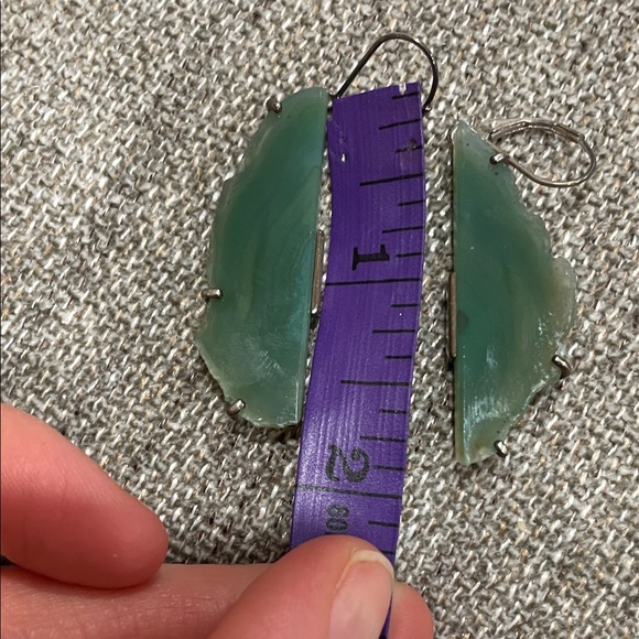 Vintage Sterling Silver Turquoise Agate Crystal Slab Earrings| Statement Jewelry - Picture 3 of 6